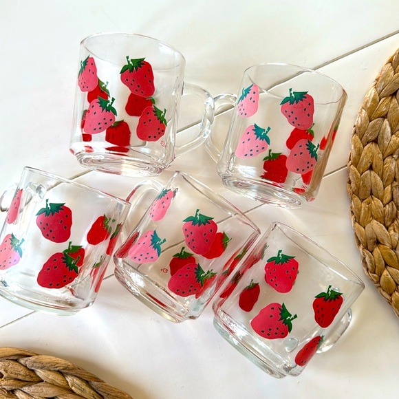 5 Vintage Luminarc France Strawberry Clear Glass Mug - Picture 1 of 4